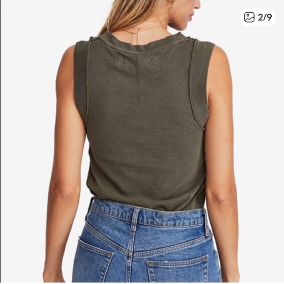 We The Free Olive Green Go To Crewneck Cotton Muscle Tee Tank Top Size XS - Picture 3 of 7